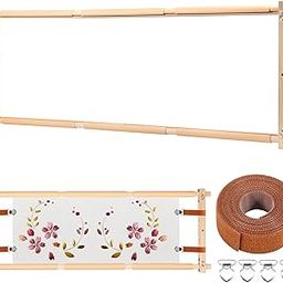 Littleduckling Embroidery Frame Wooden Cross Stitch Frame Rotated Needlepoint Embroidery Tapestry Scroll Frame Adjustable Needlepoint Stretcher Frame Square Punch Needle Frame for Embroidery(33x12)-image-57
