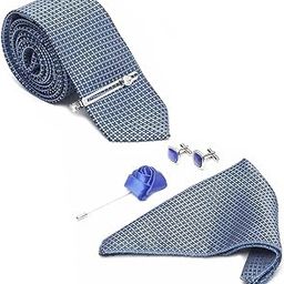 Mens Italian Style Silk Necktie Gift Combo Set With Pocket Square Cufflinks Brooch Tie (Suit Accessories) (Prague)-image-88