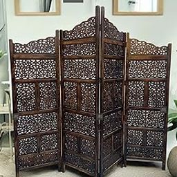 STAR Wooden Room Partition for Living Room | Wooden Screen Separator | 4 Panel Room Wall Divider | Hall Partition Furniture for Restaurant-image-99