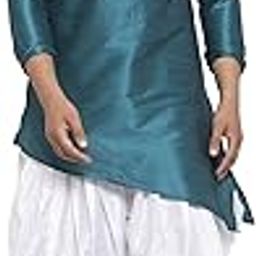 Men's Silk Balloon Salwar Dhoti Pant Set (D Sky Slant Slit K But White Sal Dh40_Blue, D Sky, White_40)-image-53