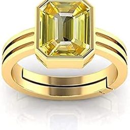 4.00 Ratti 3.00 Carat Unheated Untreatet A+ Quality Natural Yellow Sapphire Pukhraj Gemstone Gold Plated Ring for Women's and Men's (Lab Certified)-image-63
