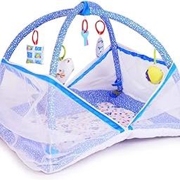 DearJoy Baby Play Gym with Mosquito Net (Blue Bunny Print)-15