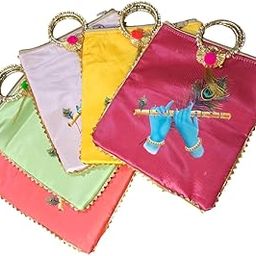 Brownleaf Women Traditional Handcrafted Bansuri Mor pankh Print Krishna ji Hand Bags for Ethanic Gota Strip Handbag for Return Gifting in Pooja cermony Diwali Wedding and annivesary (1)-image-16