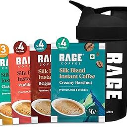 Rage Coffee - Silk Blend Assorted Sachets, Pack of 15 (3 Classic, 4 Creamy Hazelnut, 4 Vanilla Velvet & 4 Belgian Chocolate) +Multi-purpose Shaker 400 ML-image-82