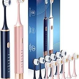 Blue & Pink Electric Toothbrush for Adults, USB Rechargeable Sonic Toothbrush with 12 Brush Heads, Smart Timer, 6 Modes, 2 Hours Quick Charge Lasts 30 Days-image-49