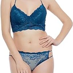clovia Women's Lace Non-Padded Underwired Halter Bralette & Bikini-picture-38