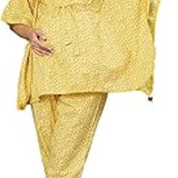 Yellow Printed Maternity Kaftaan Set with Adjustable Waist and Elasticated Pants – Comfort Fit for Pre & Post Pregnancy-image-11