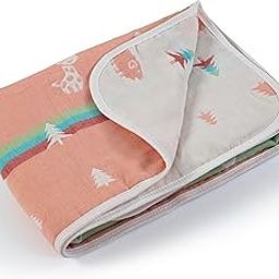 LuvLap 100% Muslin Cotton 6 Layered Reversible Baby Quilt Cum Wrapper Blanket - Peach Sheep-23