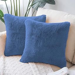 Amazon Brand - Umi Ruffle Premium Cushion Cover 16x16 Inch - Set of 2, Super Soft Both Side Fur Solid Square Pillow Covers for Sofa, Living Room or Home Decor - 40x40 cm - Blue-image-94