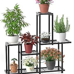 Livzing 5 Tier Metal Planter Stand-Multiple Pot Stand-Display Rack-Multipurpose Flower Pot Rack-Step Tiered Plant Stand-Modern Gamla Stand For Indoor Outdoor-Balcony-Garden-Living Room-Decor-Black-image-7