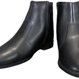 Height Increasing Elevator Pure Leather Black Long Zip Shoes with Guaranteed 3 Inch Height Incease-image-3