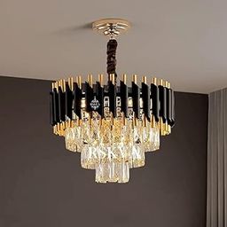 RSKVA || Black Mamba Chandelier with Stainless Steel Tube Crystal Chandelier,Black Gold 400mm + MP3+ RGB LED Light (Multi Colour Changing with Remote)-picture-7