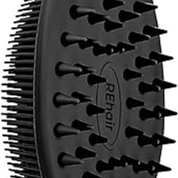 REhair Ultra Soft 2-in-1 Body & Shampoo Brush, Exfoliating Silicone Bath Scrubber, Premium Silicone Loofah, Scalp Massager (Black, with Handle)-13