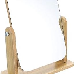 COLBEX Wooden Desk Mirror, 360 Degree Adjustable Vanity Mirror, Portable Makeup Mirror for Table, Small, Square-11