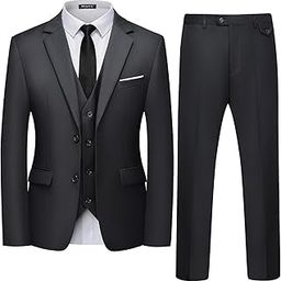 WULFUL Men's 3 Piece Slim Fit Suit Set Two Button Blazer Jacket Vest Pants Tuxedo Set for Party, Wedding and Business, Dark Grey, Large-image-36