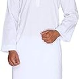White Cotton Long Kurta Pajama Traditional Dress Ethnic Wear Men's Long Kurta Pajama Set-image-52