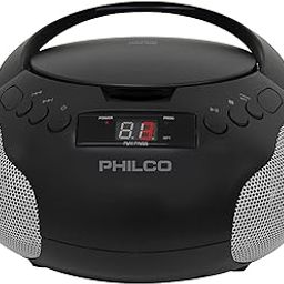 Philco Portable CD Player Boombox with Speakers and AM FM Radio | Black Boom Box Compatible with CD-R/CD-RW and Audio CD | 3.5mm Aux Input | Stereo Sound | LED Display | AC/Battery Powered-15