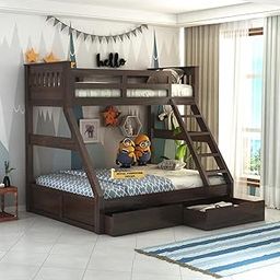 Royal Furniture Decor Sheesham Wood Bunk Bed with 2 Drawer Storage Wooden Double Bed Furniture for Bedroom Home (Walnut)-image-63