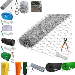 TAVASYA UV Stabilized_Chicken Poultry Wire Garden Fencing Iron Net_Anti Bird Net_28 Inches Height X 50 Feet Length_with 1 Cuttter and 100 PVC Tags TVSY174-25