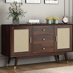 NAVYA FURNITURE Solid Sheesham Wood Wooden Sideboard Storage Cabinet : Ideal for Living Room and Bedroom with 3 Drawers and 4-Shelf Storage | Walnut-image-61