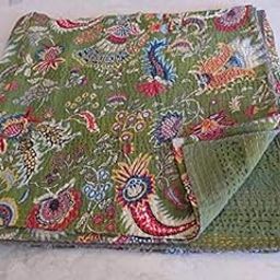 Textile Work Creations TI AMO White mukut Screen Print Kantha Quilt Bedspread Throw Bed Cover Kantha Quilt Single-image-45