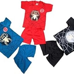 Cotton Mix Summer Set for Kids, T-Shirt and Shorts, Casual Wear, 1-6 Years, Pack of 3, Red Blue Yellow-image-24