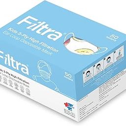 Filtra® 3-Ply Ear Loop Kids Mask | Ages 3-18 | Kids Mask | Children's Mask | Ladies Mask | High Filtration | New extra tough courier packing | Box of 50 Masks-0