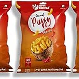 Open Coconut Puffy - Masala Flavor 20g x Pack of 3 | Gluten-Free | No TransFat | Vegan Snacks | Baked, Crispy and Healthy-image-76