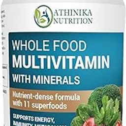 Whole Food Multivitamin with Minerals - Daily Multivitamin for Men and Women - Includes Premium Whole Food Fruits and Vegetable Blend with Folate, Alpha-lipoic Acid and More - 60 Capsules-image-1