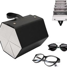 Sunglasses Organizer Box/Leather Foldable Travel Eyeglasses Storage Case/Hanging Eyewear Holder Box Display for Women (6 Slots Sunglasses Organizer Box, Black)-picture-2