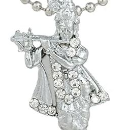 Silver plated, CZ studded, Murli Krishna chain pendant, Hindu God temple jewellery-picture-22