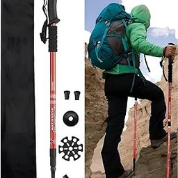 Trekking Poles Shock Absorbing Adjustable Hiking Or Walking Sticks for Hiking Collapsible Strong, 1 Pack Lightweight Walking Pole, All Terrain Accessories and Carry Bag Adjustable Hiking Pole (Red)-image-8