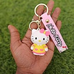 Hello Kitty Keychain with Pink Strap, Character Charm, Gold Metal Ring-36