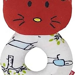 pikipo Plush Kitty Face Rattle Soft Toy with Round Handle (Red) - Toddlers-0