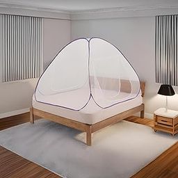 Wakefit Mosquito Net for Double Bed | Queen Size Foldable Machardani | Lightweight & Breathable | Polyester 30GSM Strong Net | PVC Coated Corrosion Resistant Steel Wire - Purple-45