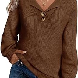 Plus Size Sweaters for Women Long Sleeve Pullover Sweaters Lapel Collared Vneck Knit Jumper Tops Fall Winter XL-5XL-image-9