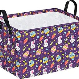 HUAYEE Rectangle Easter Basket Storage Bin Eggs Gift Basket Laundry Hamper Storage Basket Fabric Material Organization Basket Toy Box Nursery Hamper for Clothes Toys With Handles-image-74