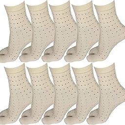 Women Ladies Cotton Ankle Length Socks with Thumb (Pack of 10 Pairs, Beige)-image-15
