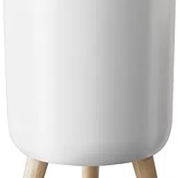Topinon Kitchen Waste Bins, White Bathroom Trash Can with Lid, Waste Basket for Bedroom with Wooden Legs, Bathroom Small Garbage Can with a Press Top, Bedroom Trash Can,Trash can with Lid-image-16