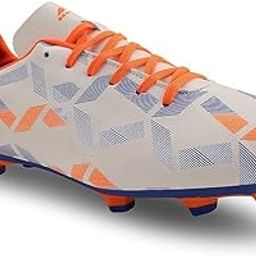 Geometric Pattern Football Boots, Orange and Blue Studs, Soft Ground Cleats, White-35