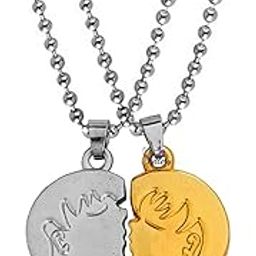 Valentine Day Gift Broken Heart Couple Gold and Silver Metal Heart Pendant Necklace Chain for Men and Women-picture-46