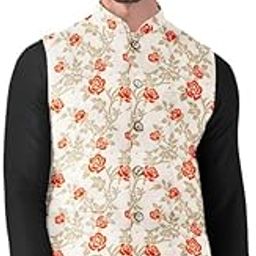 Men's Jacquard Printed Full Sleeve Waistcoat (Orange-Beige, 38)-PID53492-picture-39