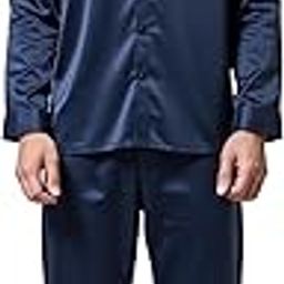 Men's Full Sleeve Silk Pajama Set – Navy Blue Nightwear – Elegant, Soft & Breathable Luxury Loungewear for Men-image-94