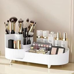 ROKTRY Makeup Organizer with Brush Holder, for Vanity, Cosmetics Skincare Organizers for Cosmetics, Jewelry,Skincare, Ideal for Bedroom and Bathroom Countertops white color-picture-22