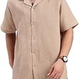 SHOWOFF Men's Cuban Collar Solid Beige Co-Ords Set-Cora-3777_Beige-image-72
