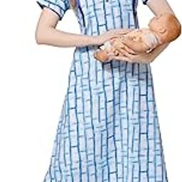Women's Premium Cotton Printed Maternity Nightgown | Half Sleeves Feeding Nighty, Pregnancy Night Gown, Nursing Nighty with Zippers for Pre and Post Pregnancy-image-32