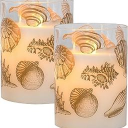 LumaBase LED Glass Candles with Moving Flame - Sea Light (Set of 2), Light Brown (15702)-picture-24