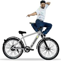 SVITCH ELEGON Electric Bicycle for Man and Woman | BATTERY: 10.4 AH LI-ION | MOTOR: 36V 250W | HEADLIGHT: 280LM | HEAD LIGHT INBUILT HORN | FRONT SUSPENSION FORK | RANGE: 35-40 КМ ON THROTTLE (Silver)-image-44