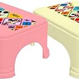 Homestic Disney Mickey Minnie Print Square Plastic Bathroom Stool, Adults Simple Style Stool Anti-Slip with Strong Bearing Stool for Home, Office, Kindergarten (Set of 2,-image-77