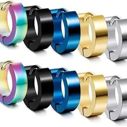 5 Pairs Combo Of Mens Stainless Steel Piercing Clip on Bali Stud Combo Earrings Pierced Hoop Earrings for men boys-image-28